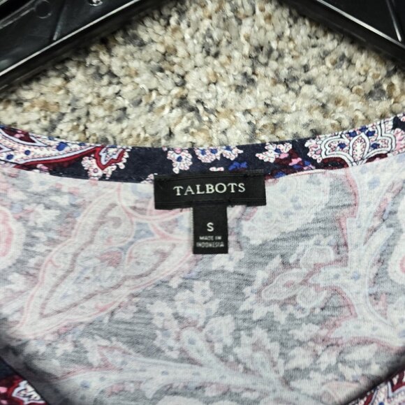 Talbots Top Womens Small Blue Paisley Print Pintuck 3/4 Sleeve Casual Ladies - Picture 6 of 7